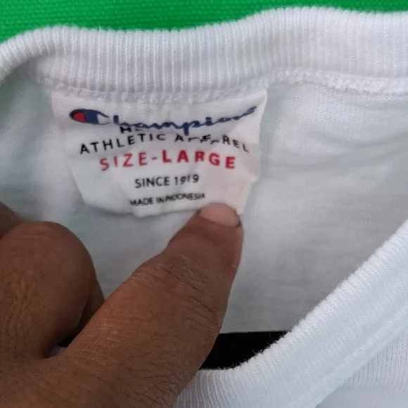 Champion White Long Sleeve Tee with Navy & Red Logos - Picture 2 of 6